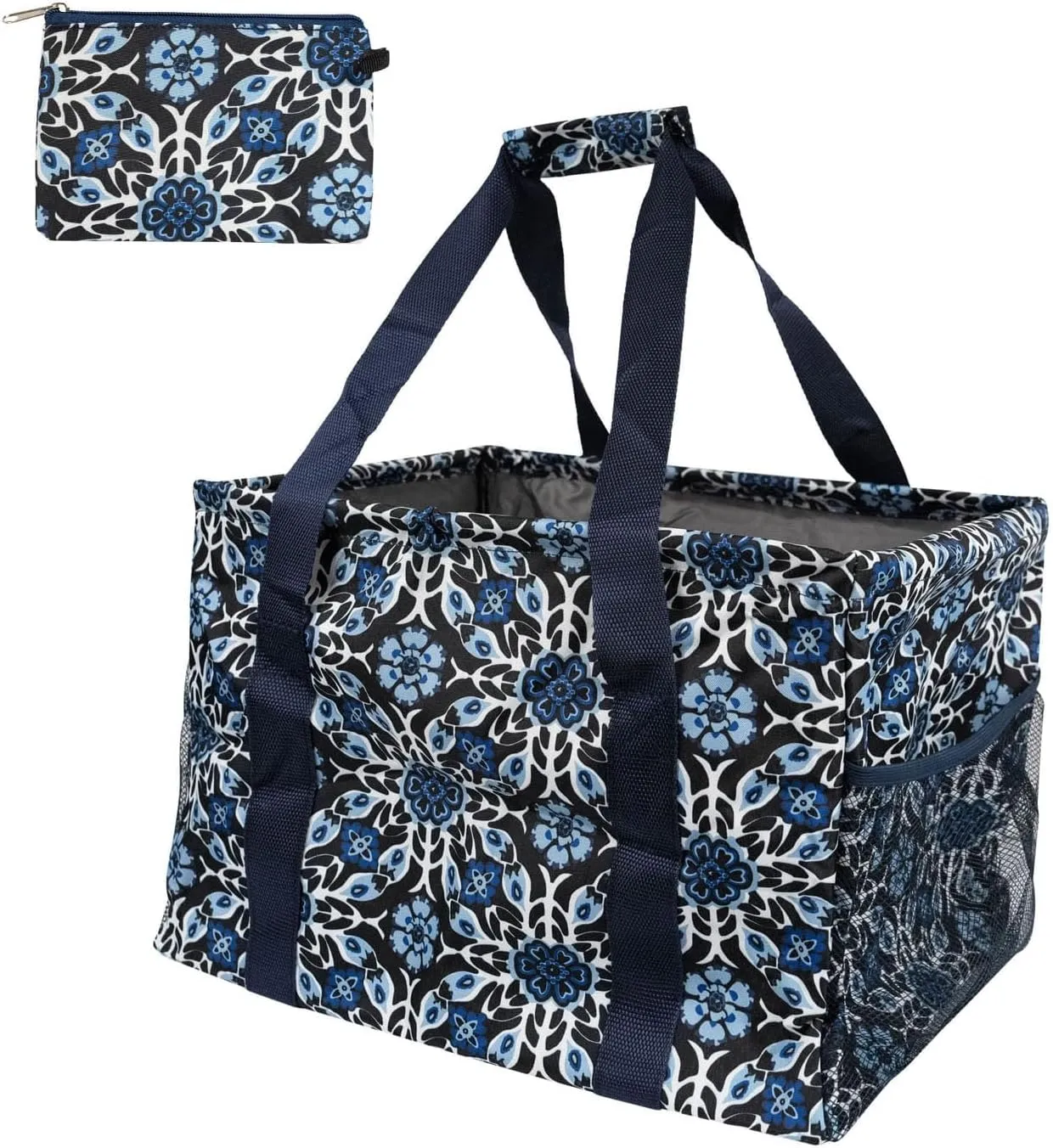Extra Large Utility Tote Bag - Collapsible Tote with Wire Frame for Beach, Groceries, Travel - Includes 5x7 Bag
