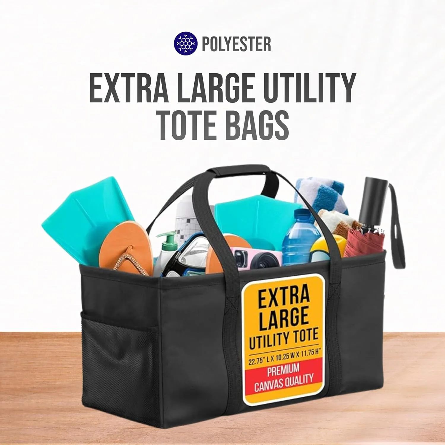 Extra Large Utility Tote Bag - Oversized Collapsible Large Beach Bag, Great for Pool with Sturdy Frame, Extra Side Pockets and Tons of Storage