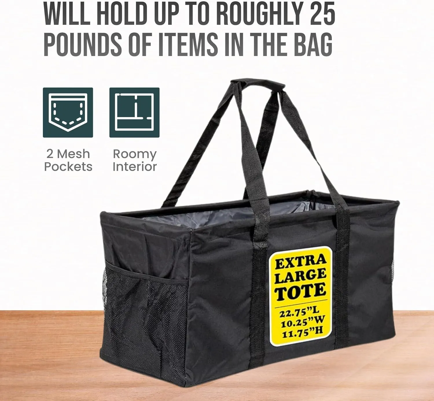 Extra Large Utility Tote Bag - Oversized Collapsible Large Beach Bag, Great for Pool with Sturdy Frame, Extra Side Pockets and Tons of Storage