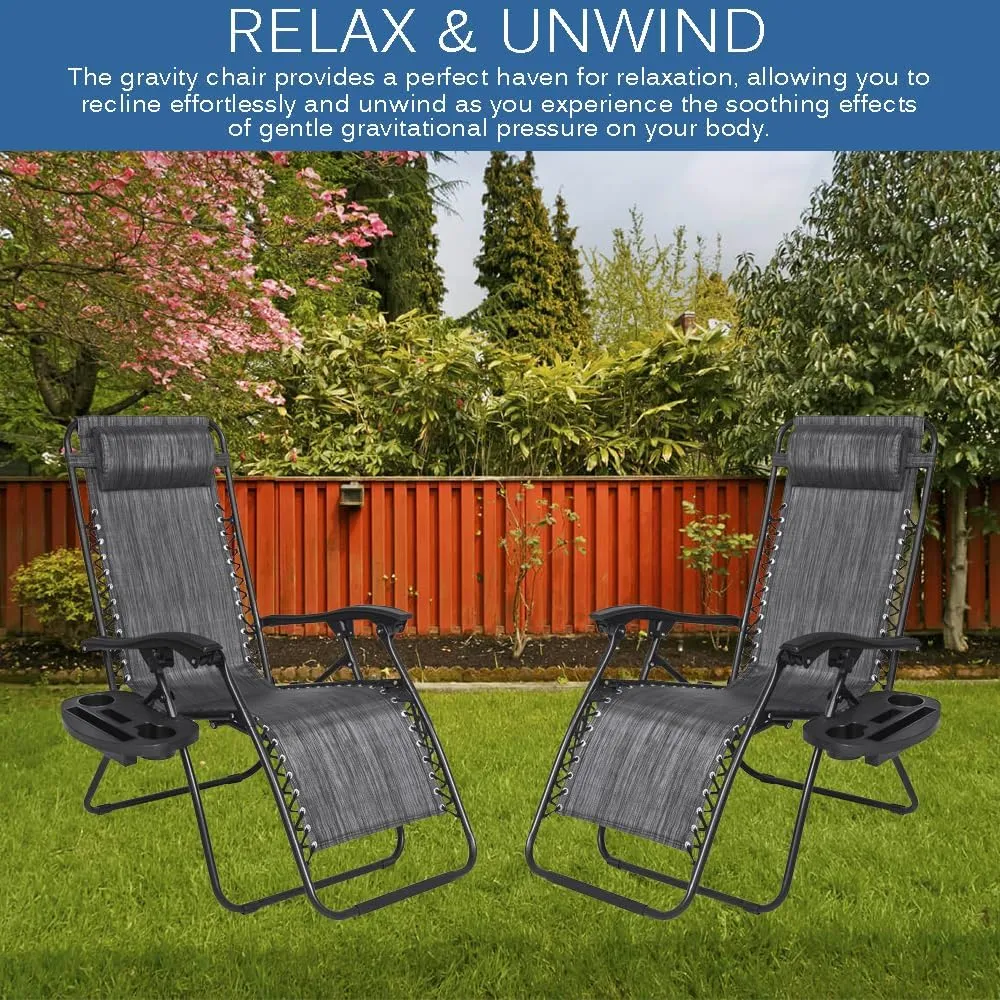 EZONE 1 Chair Zero Gravity Lounge Chairs Outdoor Adjustable Reclining Patio Chair Steel Mesh Folding Recliner for Pool Beach Camping Lounge Chair with Pillows and Cup Tray (1, Black)
