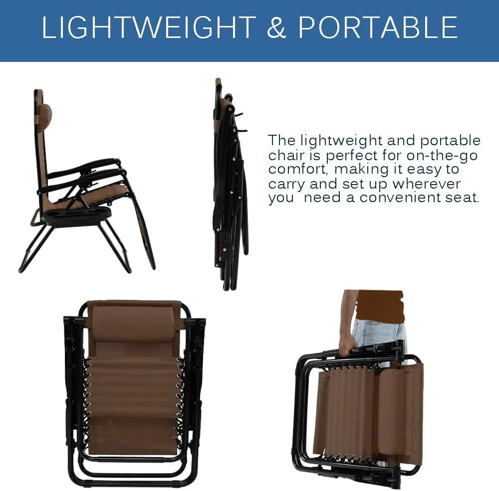 EZONE 1 Chair Zero Gravity Lounge Chairs Outdoor Adjustable Reclining Patio Chair Steel Mesh Folding Recliner for Pool Beach Camping Lounge Chair with Pillows and Cup Tray (1, Black)