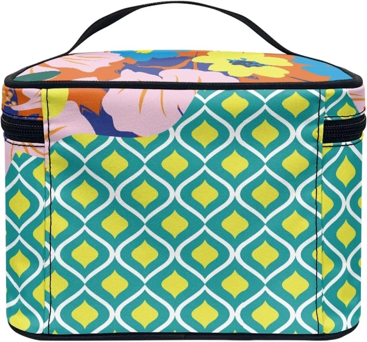 Face Floral Travel Cosmetic Bag for Women Girls Zipper Toiletry Organizer Multi-use Brushes Case with Handle Easy to Clean for Weekend Getaways, Vacations, Weekender