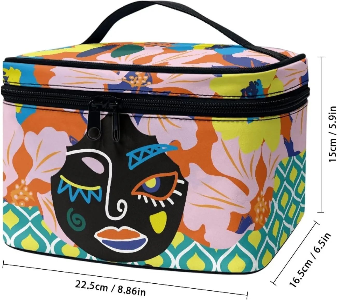 Face Floral Travel Cosmetic Bag for Women Girls Zipper Toiletry Organizer Multi-use Brushes Case with Handle Easy to Clean for Weekend Getaways, Vacations, Weekender