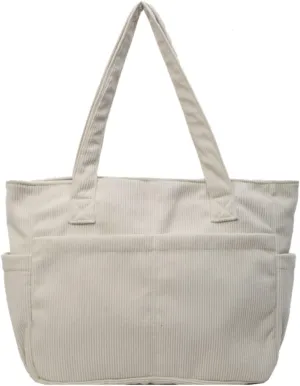 Fall Winter Corduroy Tote Bag Large Capacity Handbag with Multiple Pockets Fashion Shoulder Bag for Women