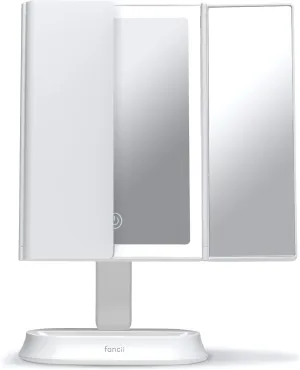 Fancii LED Lighted Makeup Mirror with 3 Color Temp, Rechargeable Trifold Vanity Mirror with 5X / 7X Magnifications - Dimmable Lights, Ultra Reflective Glass, Touch Sensor, Cosmetic Stand (Zora)