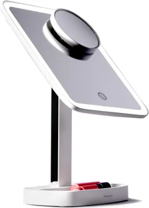 Fancii LED Makeup Vanity Mirror with 3 Light Setting and 15x Magnifying Mirror - Choose Between Soft Warm, Natural Daylight, or Neutral White Lights - Dimmable Countertop Cosmetic Mirror - Aura
