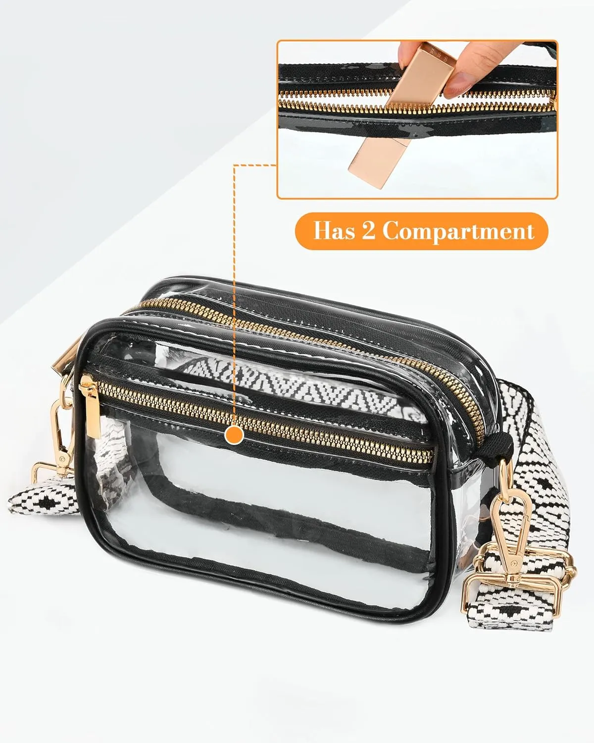 FANGSUN Clear Crossbody Bag Stadium Approved, Clear Purse for Women, Transparent Shoulder Messenger Handbag for Concert Sport