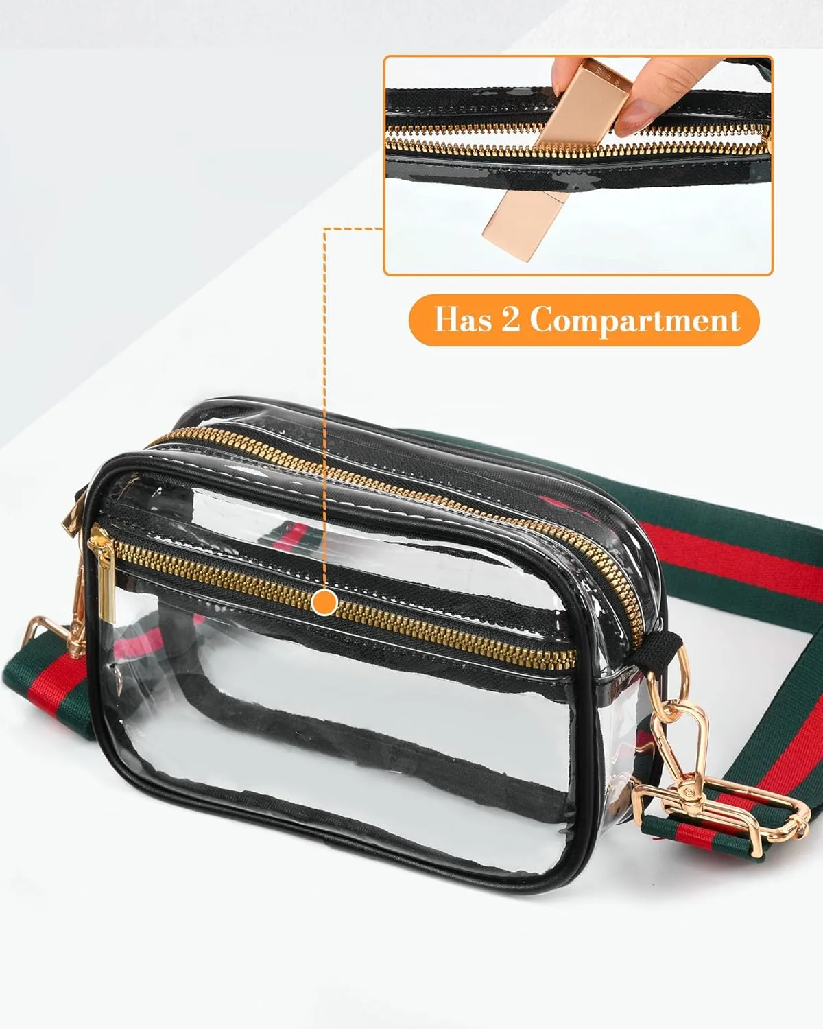 FANGSUN Clear Crossbody Bag Stadium Approved, Clear Purse for Women, Transparent Shoulder Messenger Handbag for Concert Sport