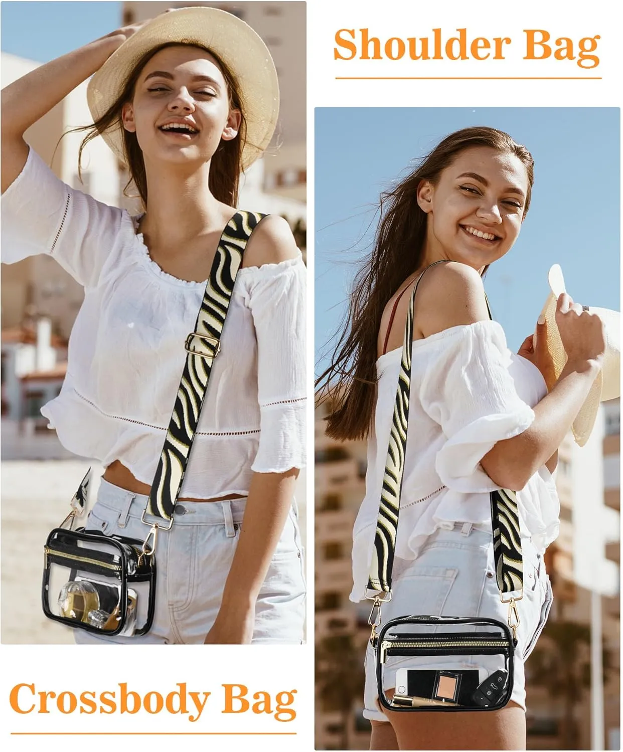 FANGSUN Clear Crossbody Bag Stadium Approved, Clear Purse for Women, Transparent Shoulder Messenger Handbag for Concert Sport