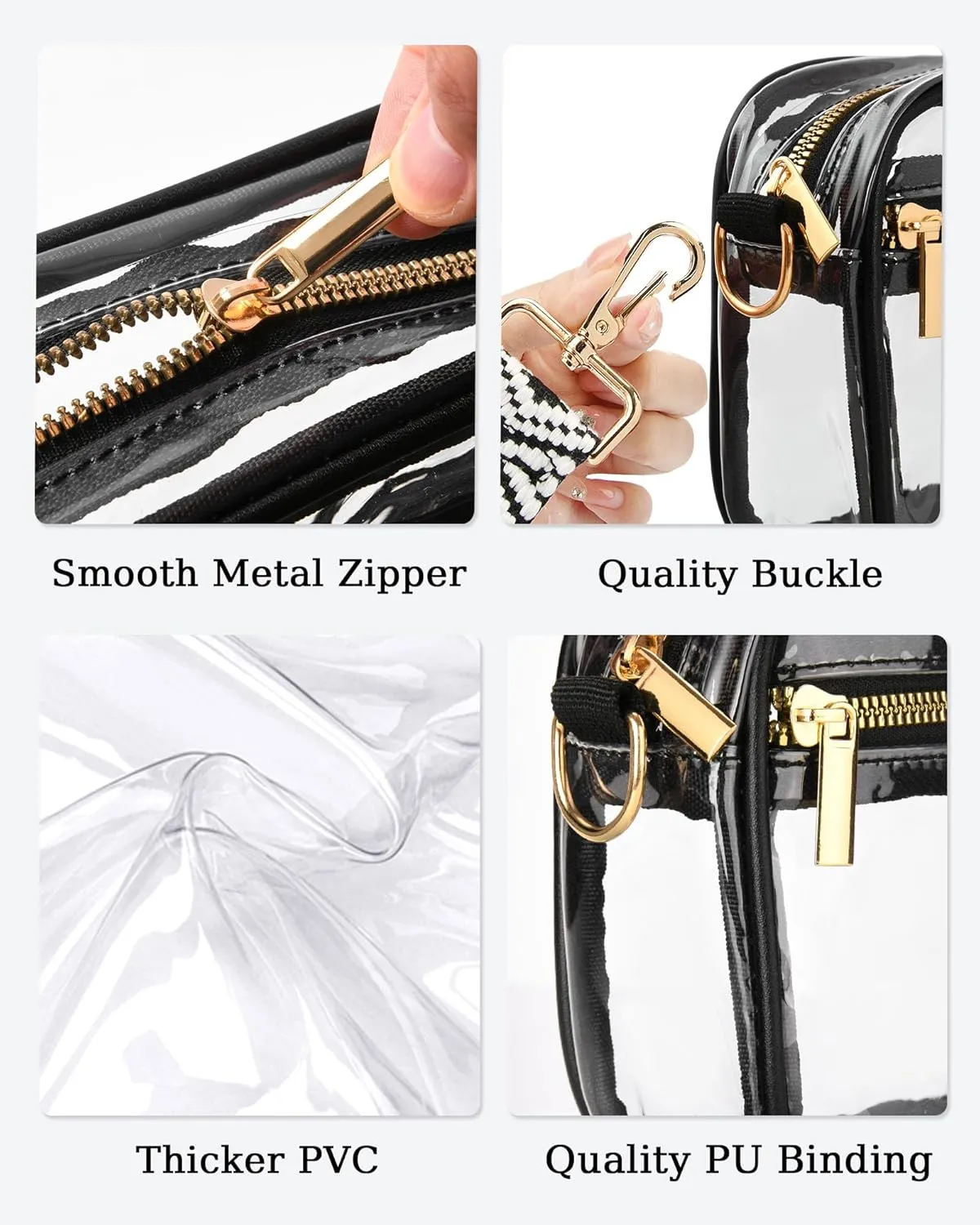 FANGSUN Clear Crossbody Bag Stadium Approved, Clear Purse for Women, Transparent Shoulder Messenger Handbag for Concert Sport