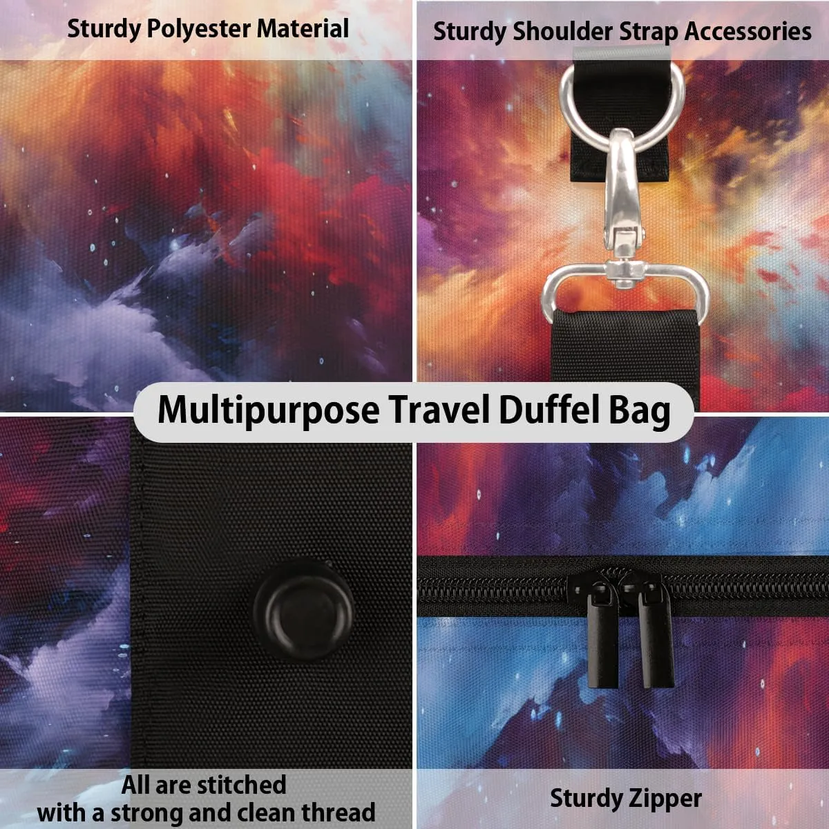 Fantasy Universe Travel Duffle Bag for Women Men Gym Duffel Foldable Bag Waterproof Weekender Galaxy Nebula Duffle Tote