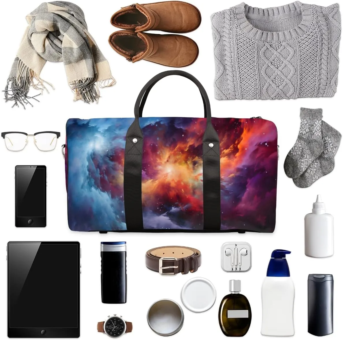 Fantasy Universe Travel Duffle Bag for Women Men Gym Duffel Foldable Bag Waterproof Weekender Galaxy Nebula Duffle Tote