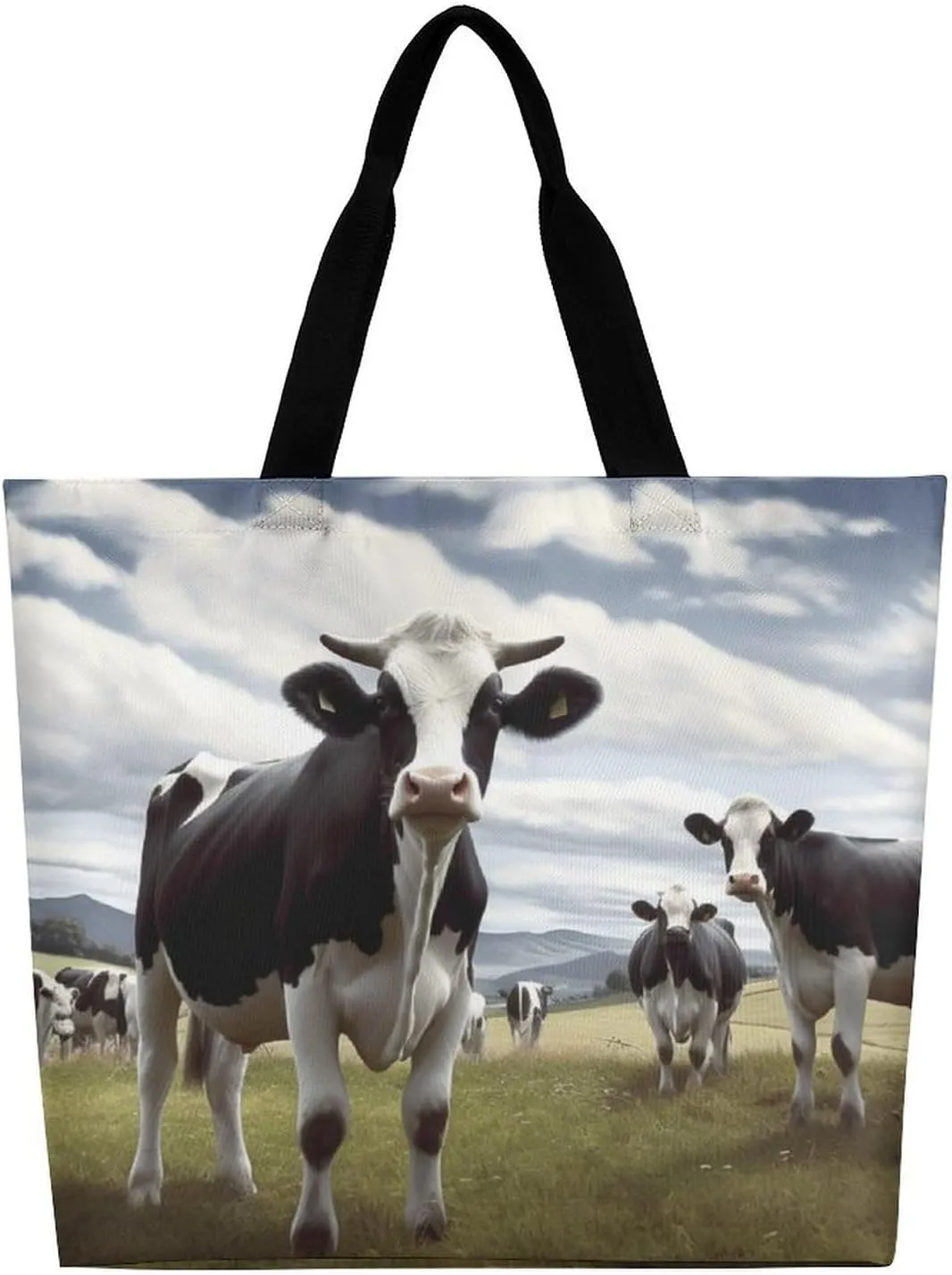 Farm Cow Pictures Tote Bag Large Women Casual Shoulder Bag Reusable Grocery Bag Fasion Handbag for Office Shopping Travel