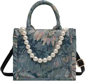 Fashion luxury tote bag cotton linen one shoulder large capacity jacquard embroidery retro Oil Painting handbag
