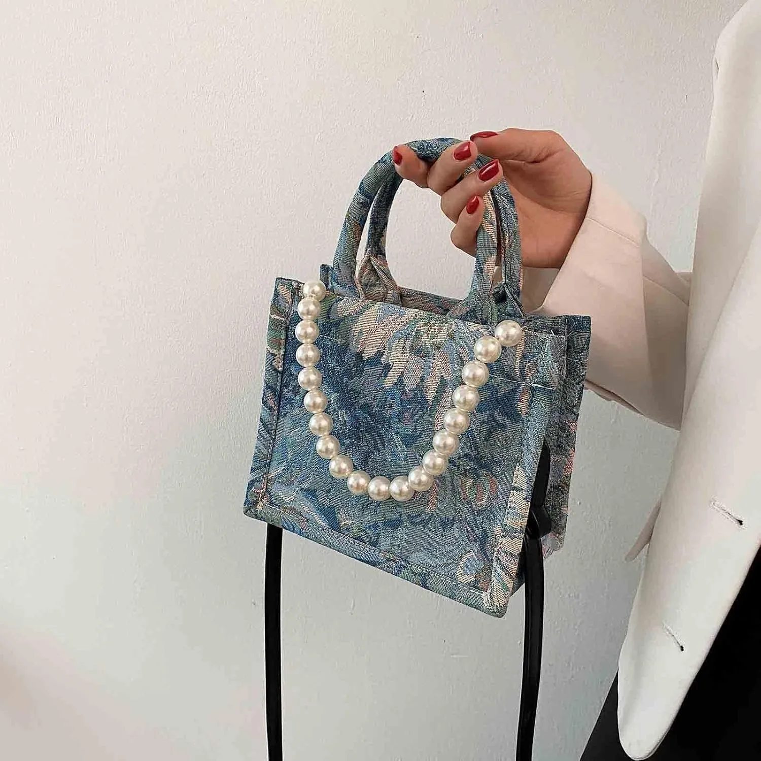 Fashion luxury tote bag cotton linen one shoulder large capacity jacquard embroidery retro Oil Painting handbag