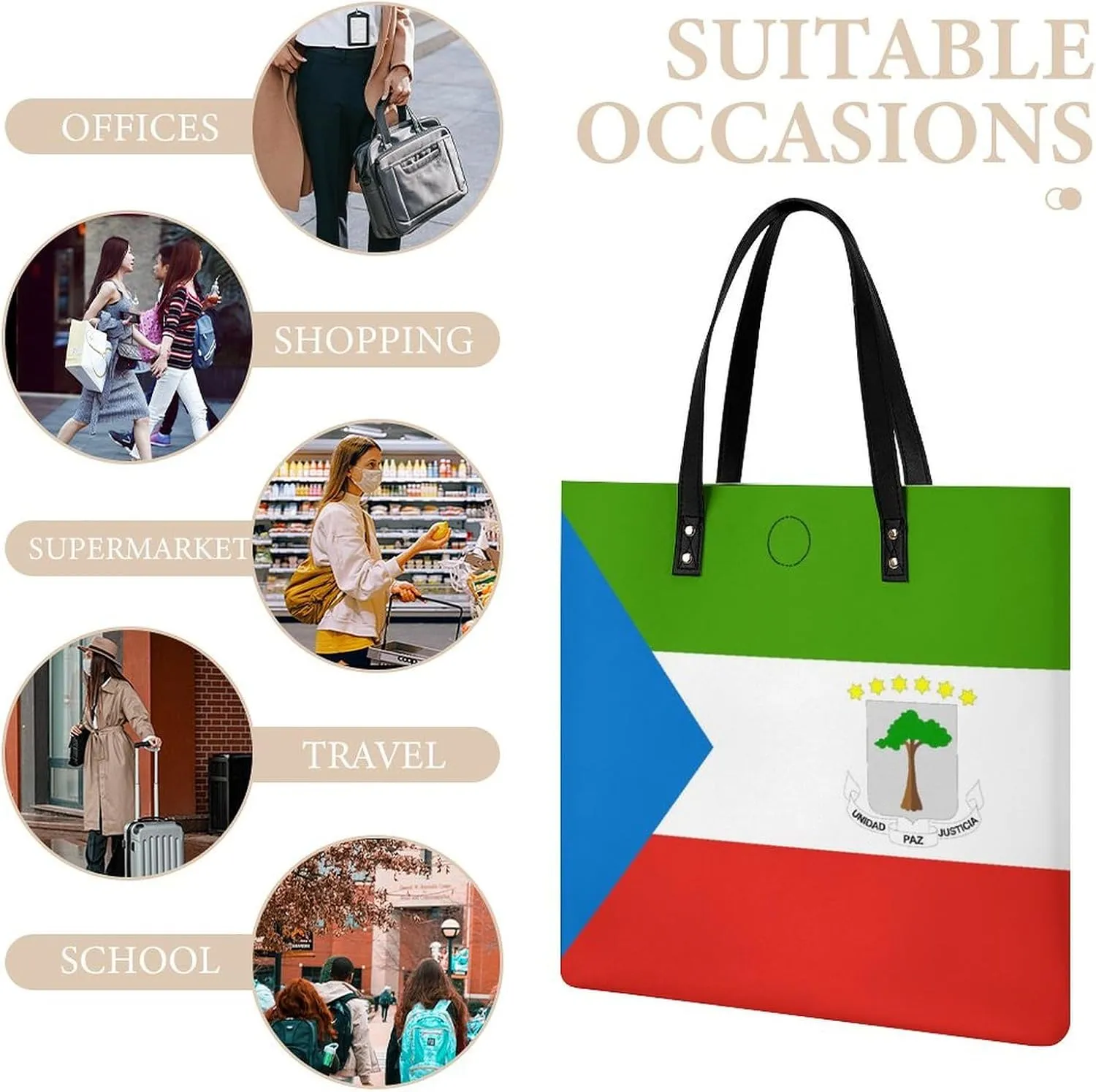 Fashionable Equatorial Guinea Flag Women's Shoulder Bag Large Capacity Leather Tote for Work and Leisure