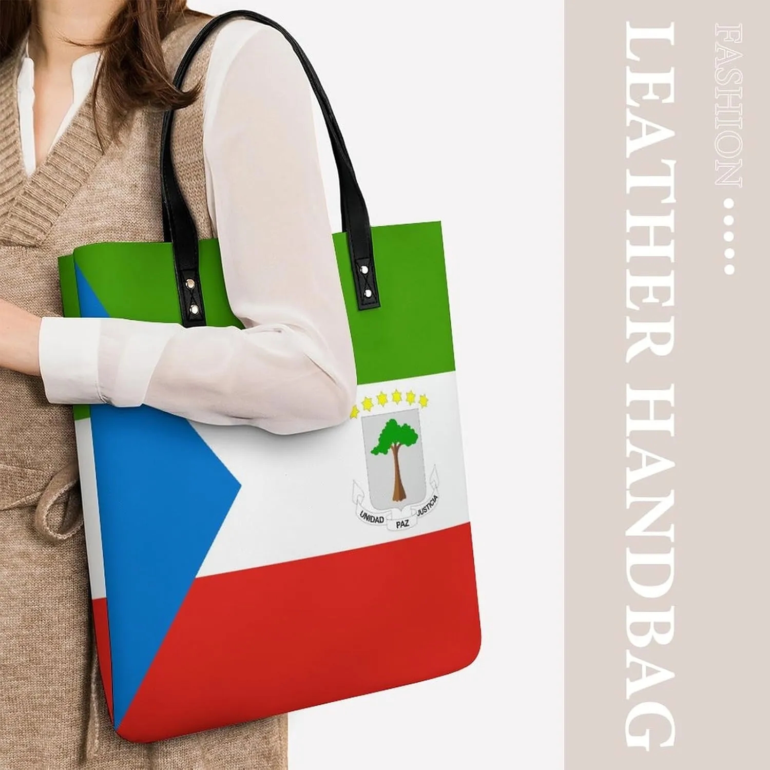 Fashionable Equatorial Guinea Flag Women's Shoulder Bag Large Capacity Leather Tote for Work and Leisure