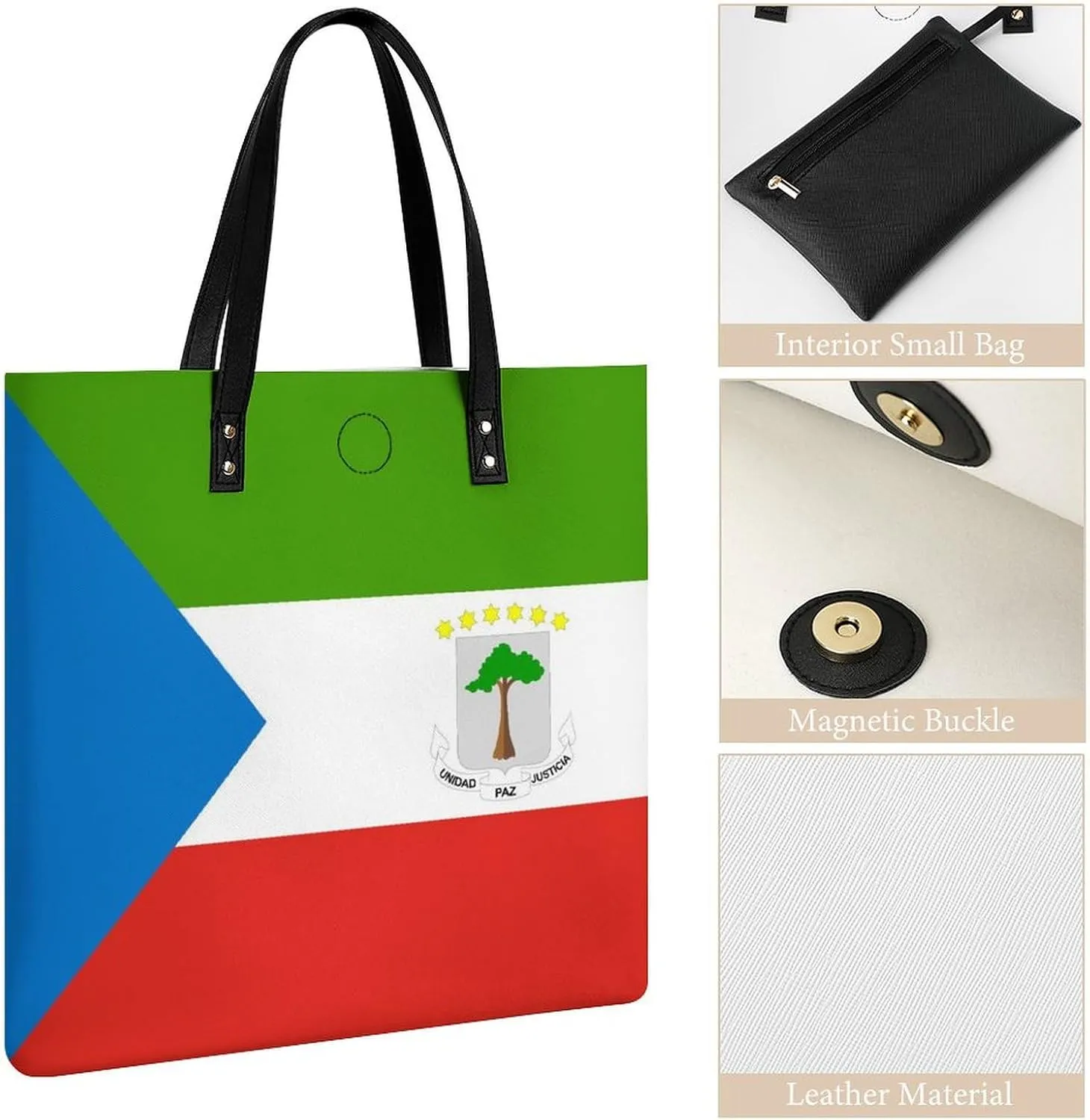 Fashionable Equatorial Guinea Flag Women's Shoulder Bag Large Capacity Leather Tote for Work and Leisure