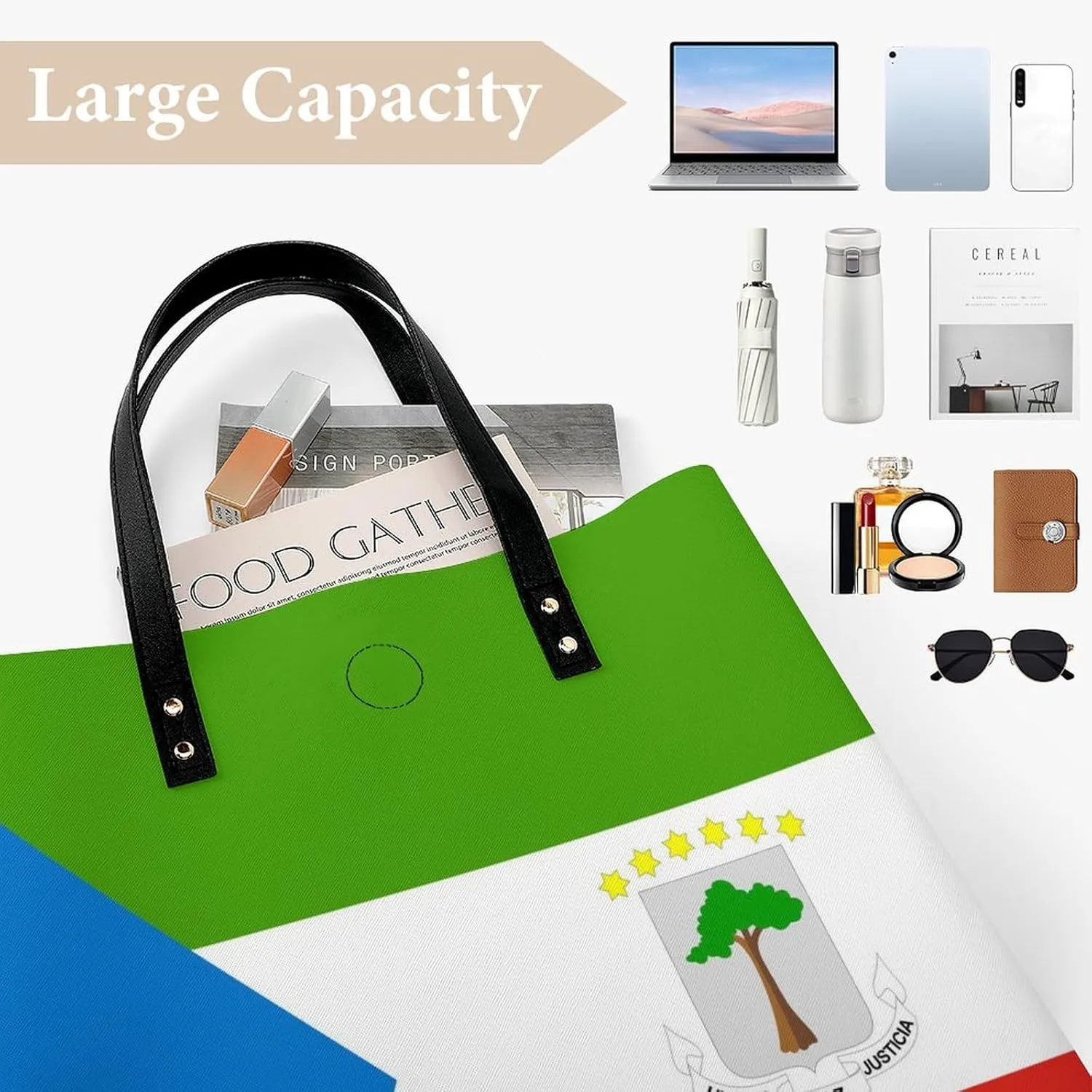 Fashionable Equatorial Guinea Flag Women's Shoulder Bag Large Capacity Leather Tote for Work and Leisure
