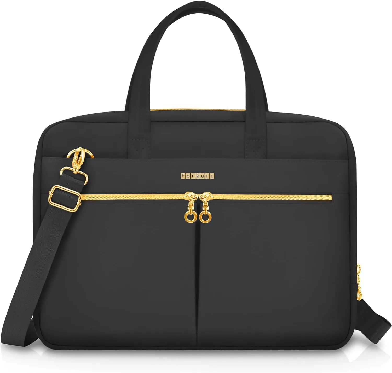 Ferkurn Laptop Bag Case Women Men Computer Bag Compatible with MacBook/HP/LG/Dell, Shoulder Strap Slim Carrying Messenger Briefcase, Black, 14 Inch