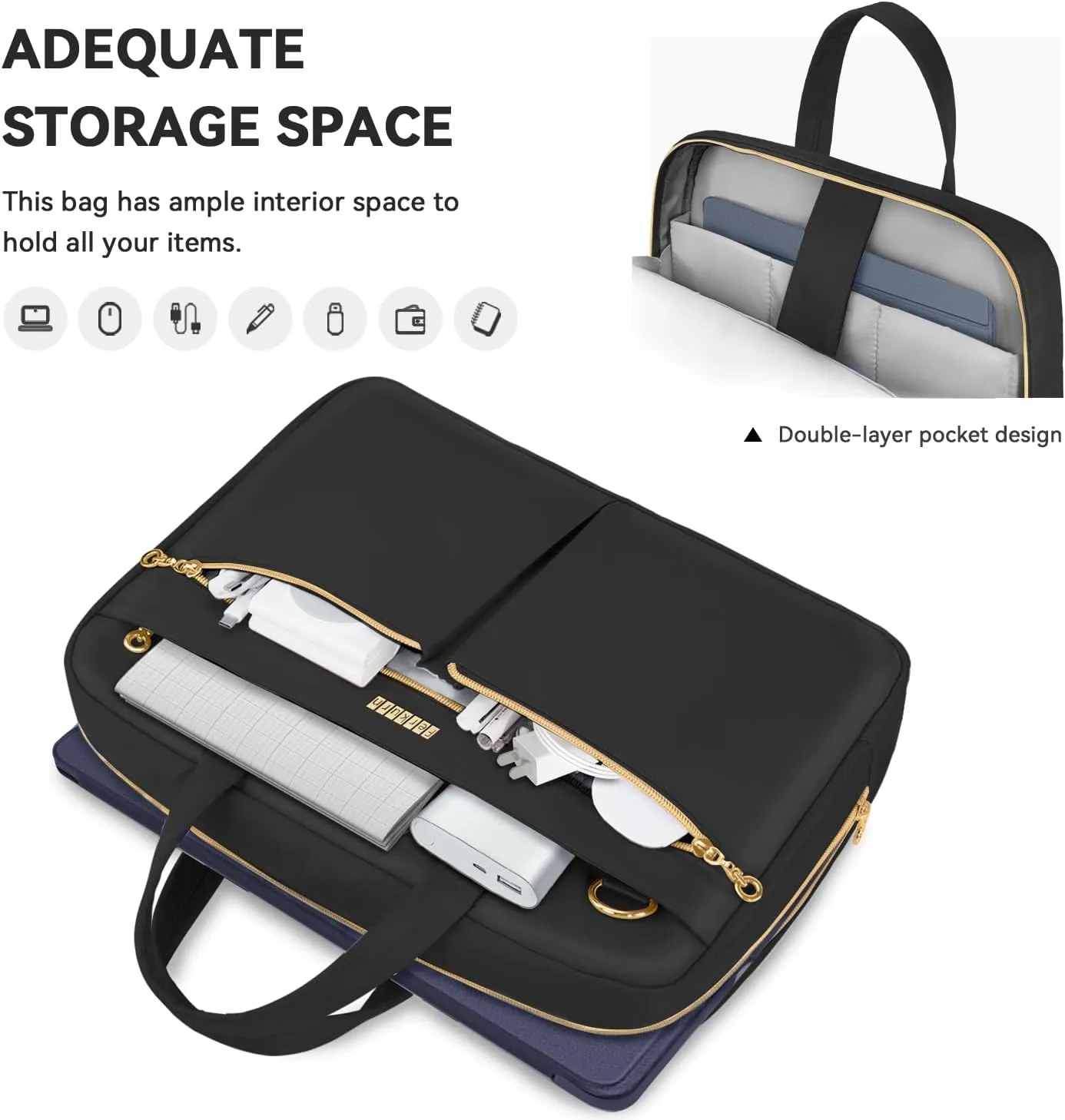 Ferkurn Laptop Bag Case Women Men Computer Bag Compatible with MacBook/HP/LG/Dell, Shoulder Strap Slim Carrying Messenger Briefcase, Black, 14 Inch
