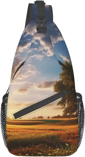 Field Trees Flowers Printed Chest Messenger Bag Shoulder Bag Sling Bag