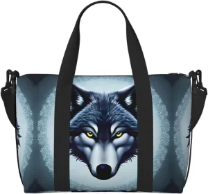 Fierce wolf head Hand-held travel bag, messenger casual handbag, suitable for work, travel, fitness, tourism, women's zipper storage bag,