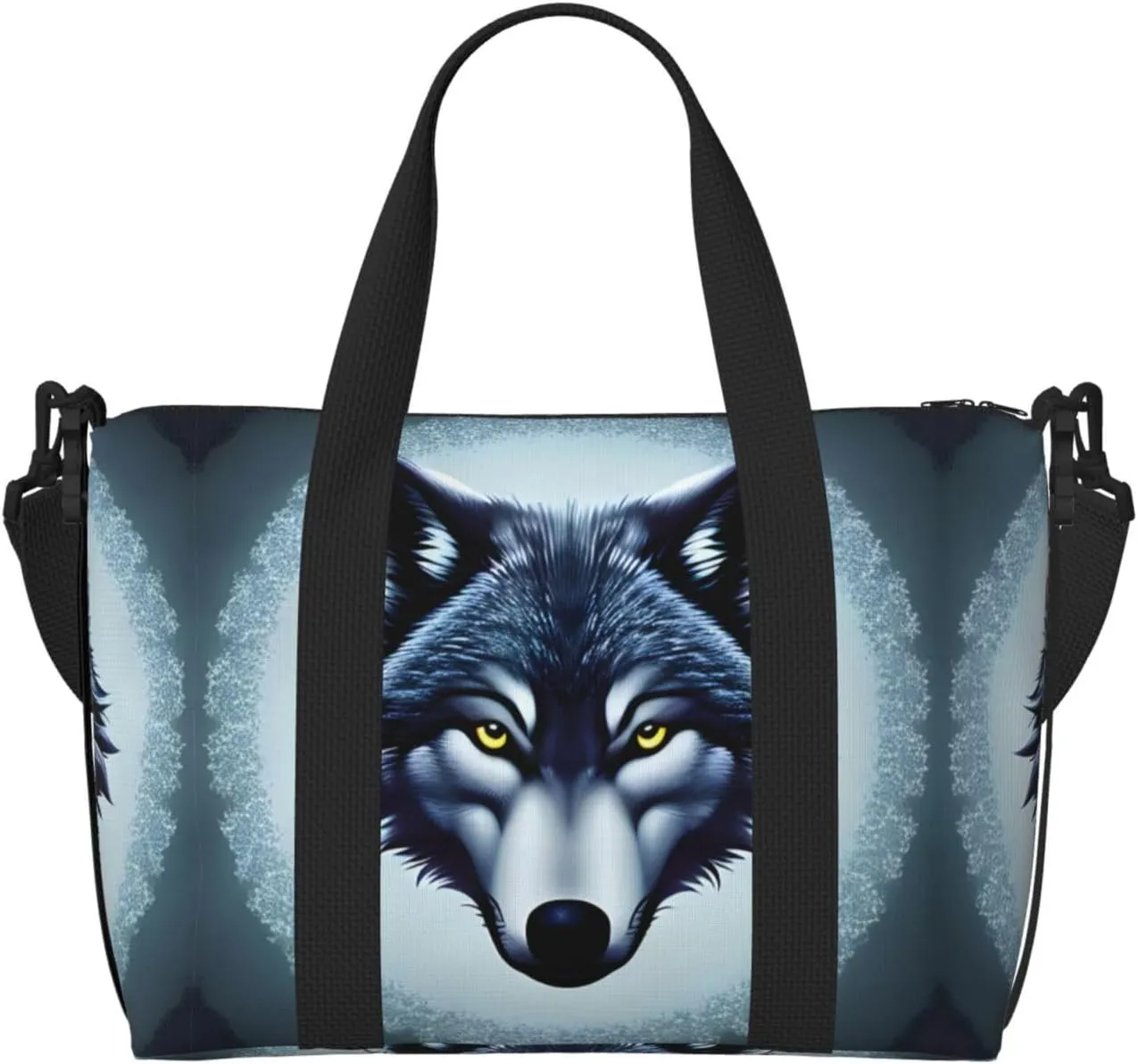 Fierce wolf head Hand-held travel bag, messenger casual handbag, suitable for work, travel, fitness, tourism, women's zipper storage bag,