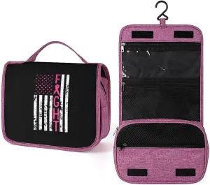 Fight Breast Cancer Flag Makeup Bag Travel Toiletry Bag Waterproof Cosmetic Bag with Portable Hook Handbag, style, 20240328