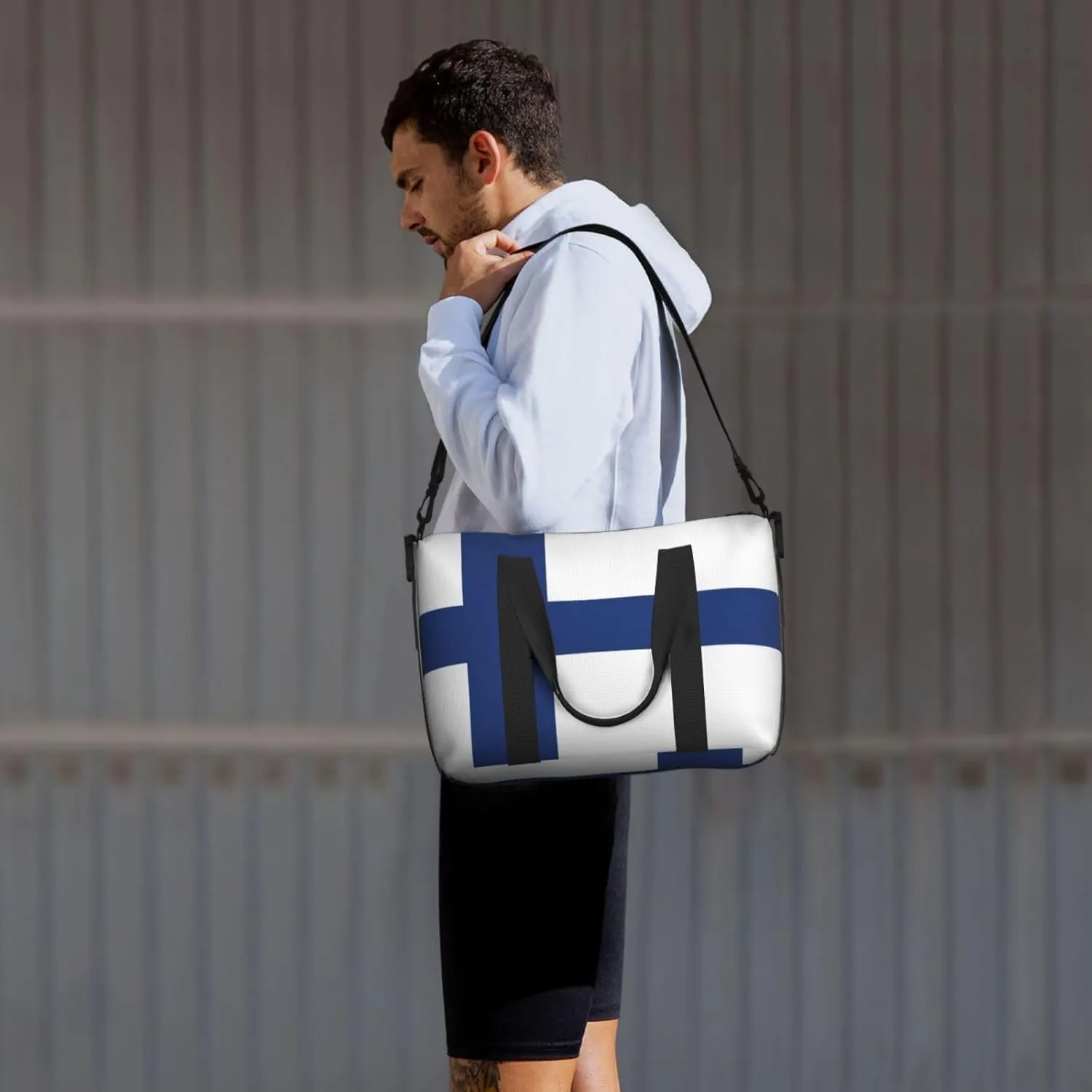 Finnish Flag Small Duffel Bag Foldable Travel Bag Weekender Bag Overnight Gym Hospital Bags For Women&Men