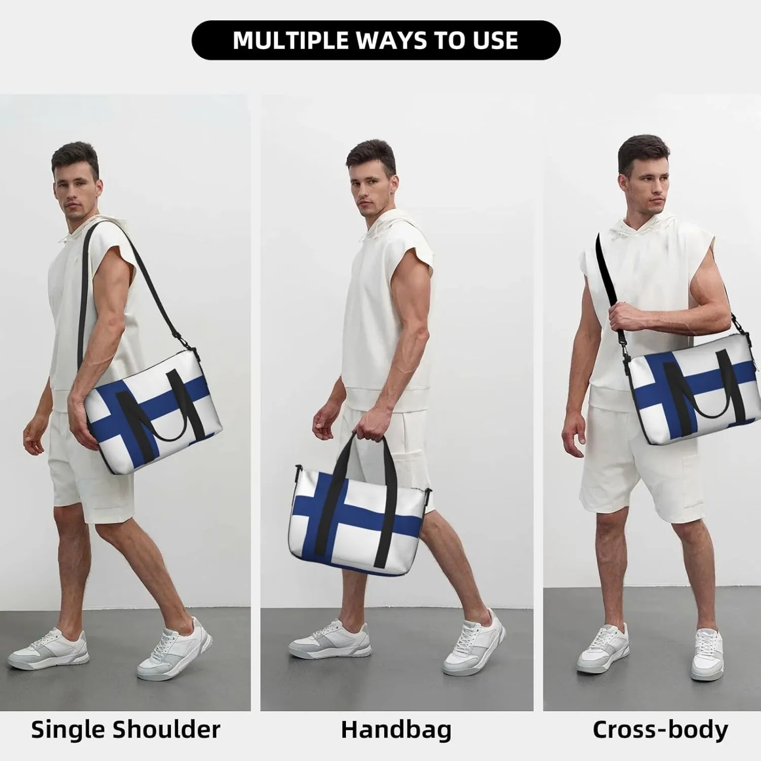 Finnish Flag Small Duffel Bag Foldable Travel Bag Weekender Bag Overnight Gym Hospital Bags For Women&Men
