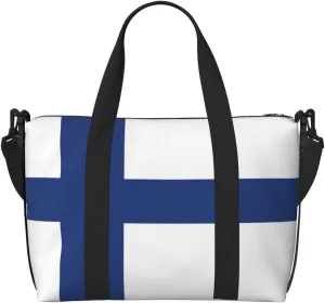 Finnish Flag Small Duffel Bag Foldable Travel Bag Weekender Bag Overnight Gym Hospital Bags For Women&Men