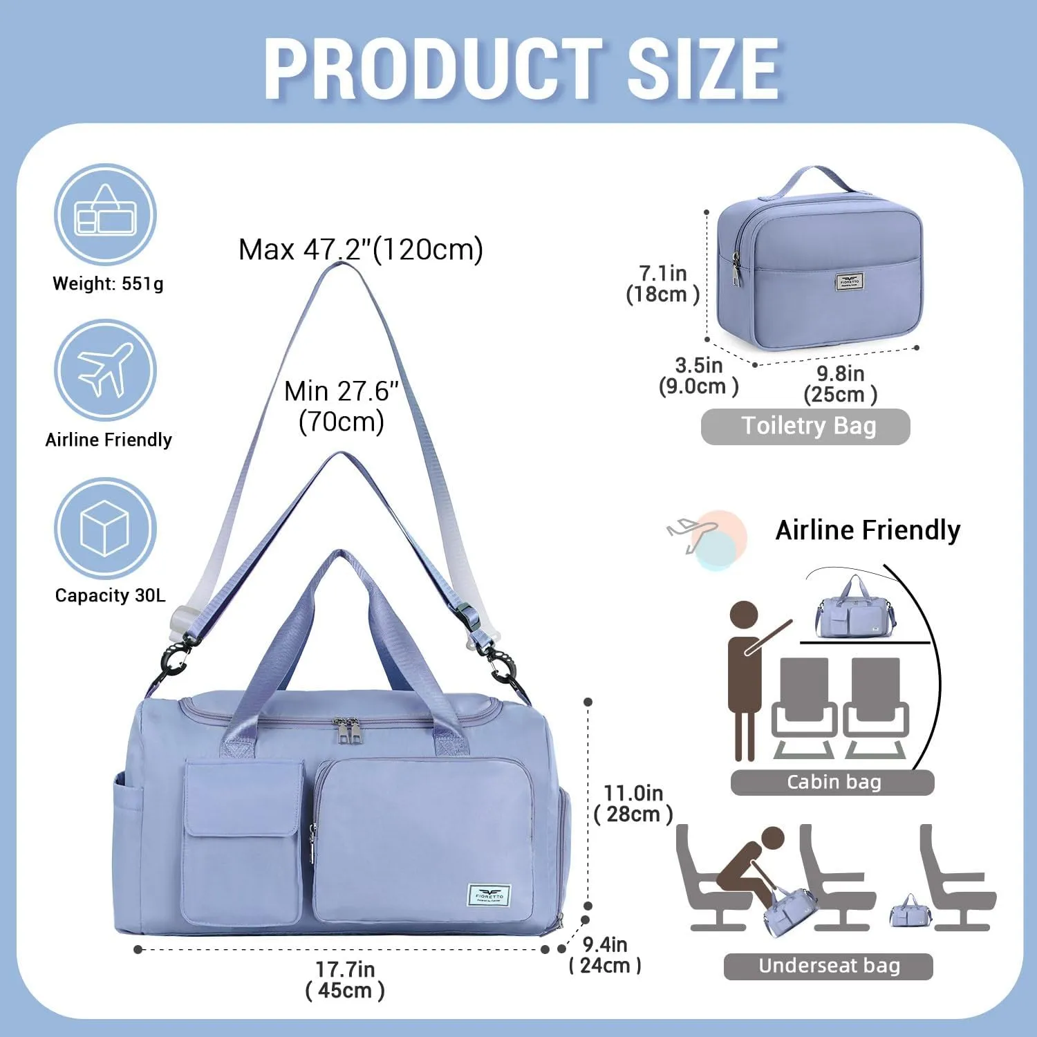FIORETTO Women's Gym Duffle Bag with Shoes Compartment, 37L Capacity, Ideal for Travel, Gym, Sports, Duffel, Weekender