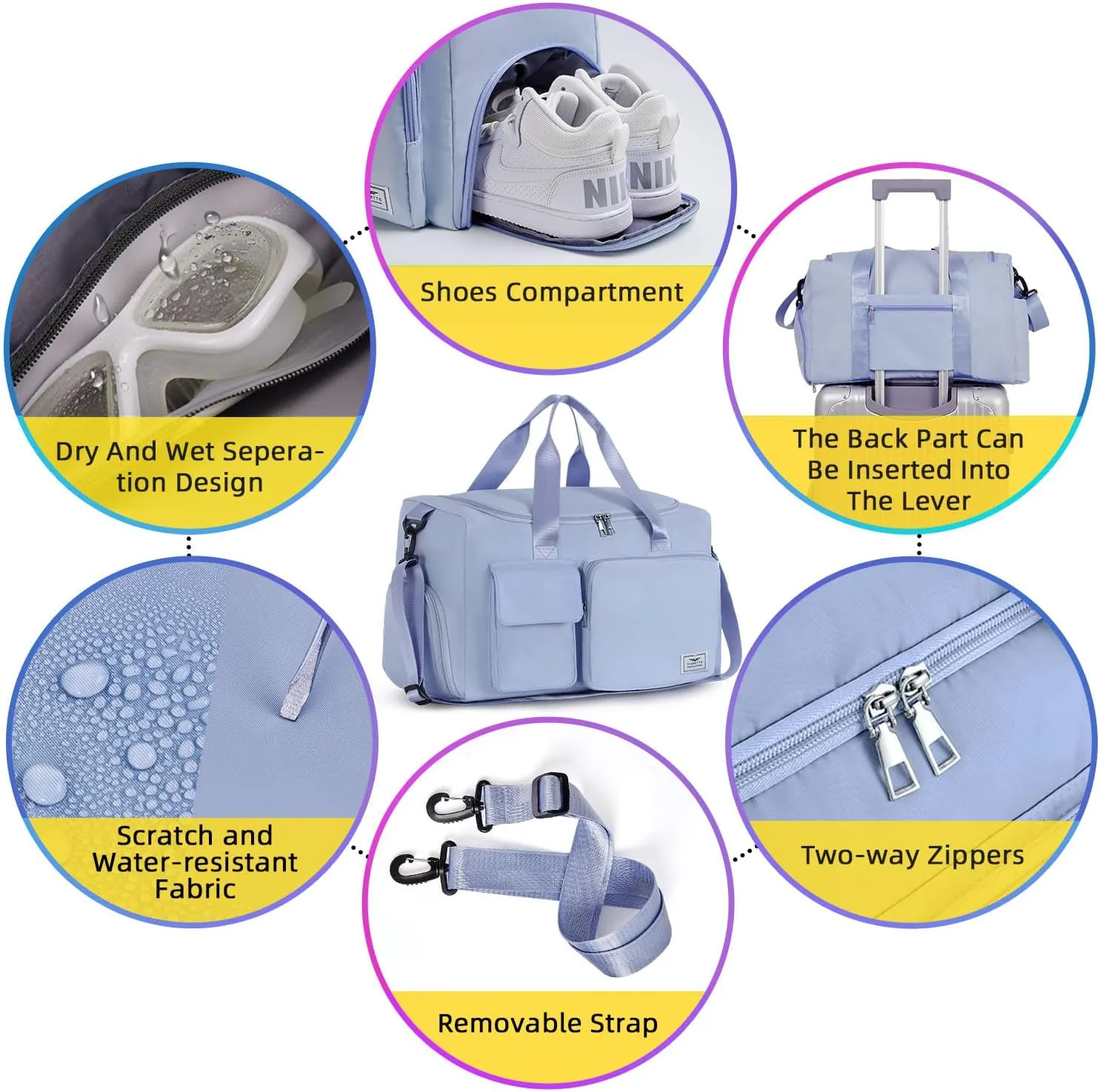 FIORETTO Women's Gym Duffle Bag with Shoes Compartment, 37L Capacity, Ideal for Travel, Gym, Sports, Duffel, Weekender