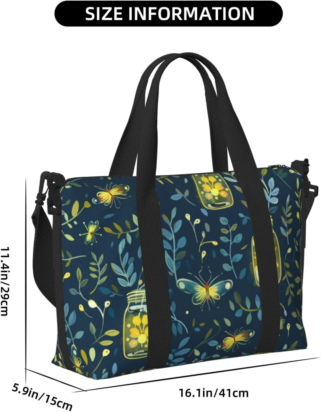 fireflies and mason jars print Travel Duffel Bag, Sports Tote Gym Bag, Swim Pool Bag Large Shoulder Tote Bag for Beach Weekender, 202-406-121