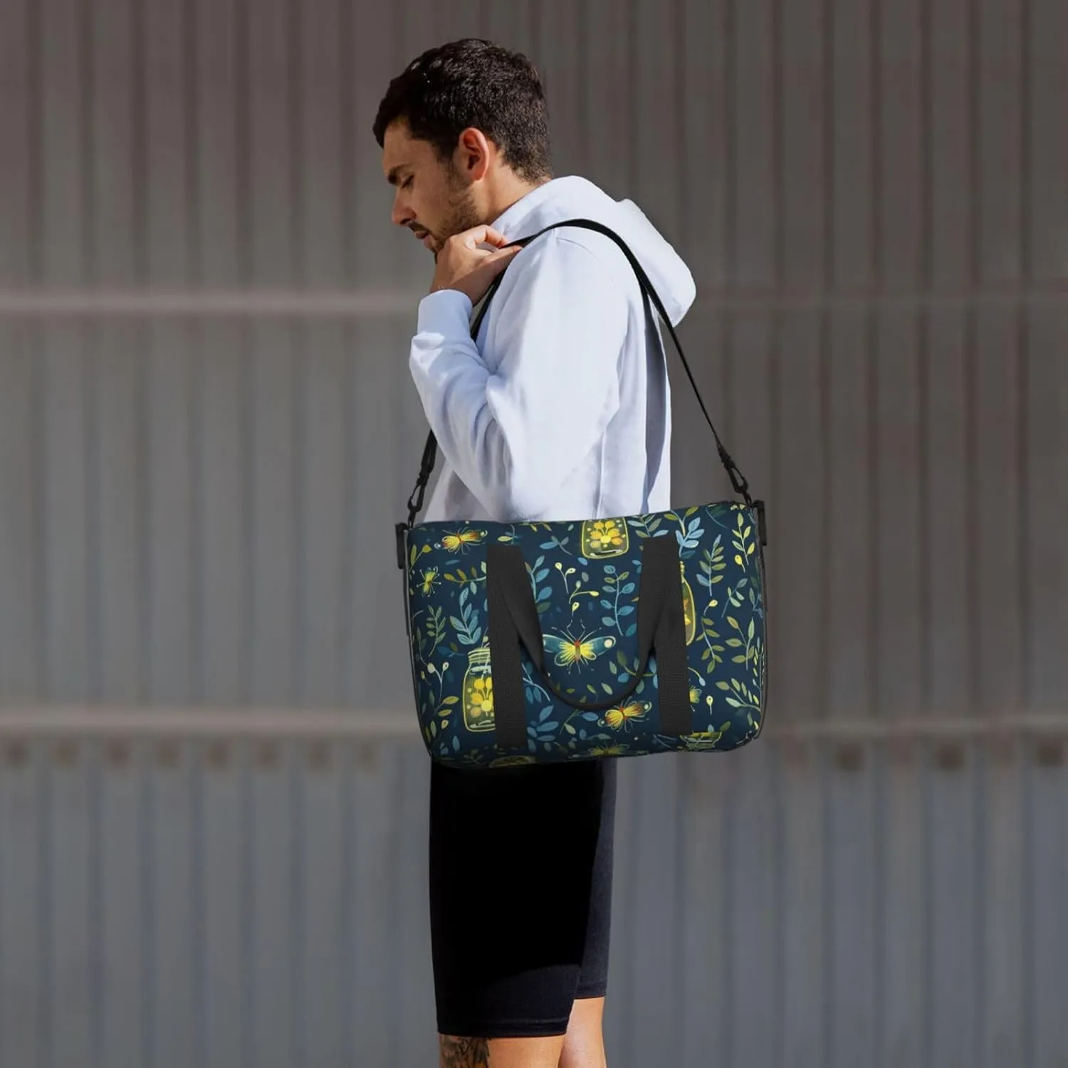 fireflies and mason jars print Travel Duffel Bag, Sports Tote Gym Bag, Swim Pool Bag Large Shoulder Tote Bag for Beach Weekender, 202-406-121