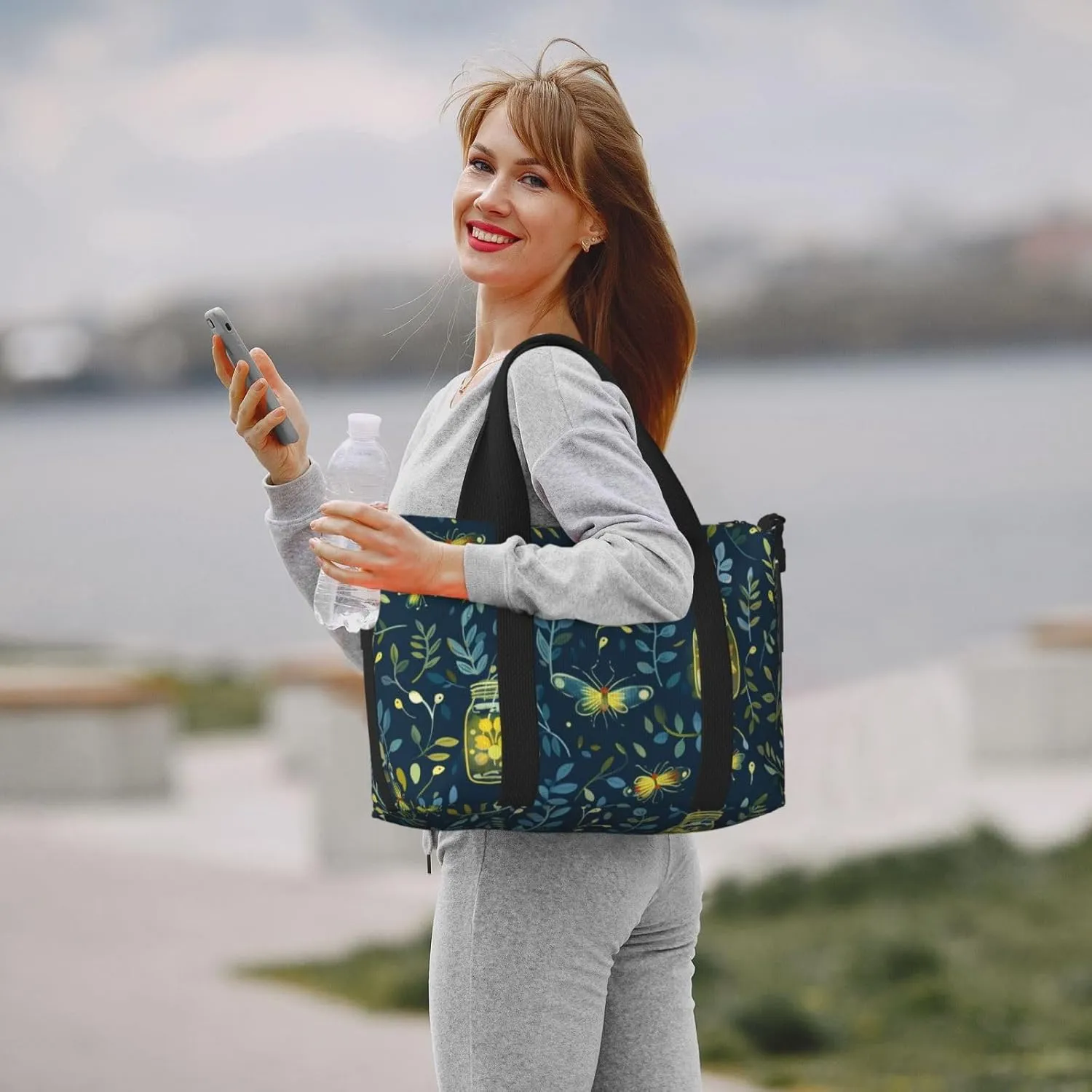 fireflies and mason jars print Travel Duffel Bag, Sports Tote Gym Bag, Swim Pool Bag Large Shoulder Tote Bag for Beach Weekender, 202-406-121