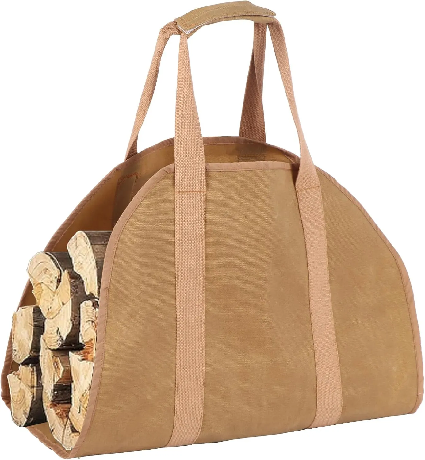 Fireplace Carrier Tote Bag - Waxed Canvas Fire Place Sturdy Wood Carring Bag,for Camping Indoor Firewood Logs Tote，Khaki