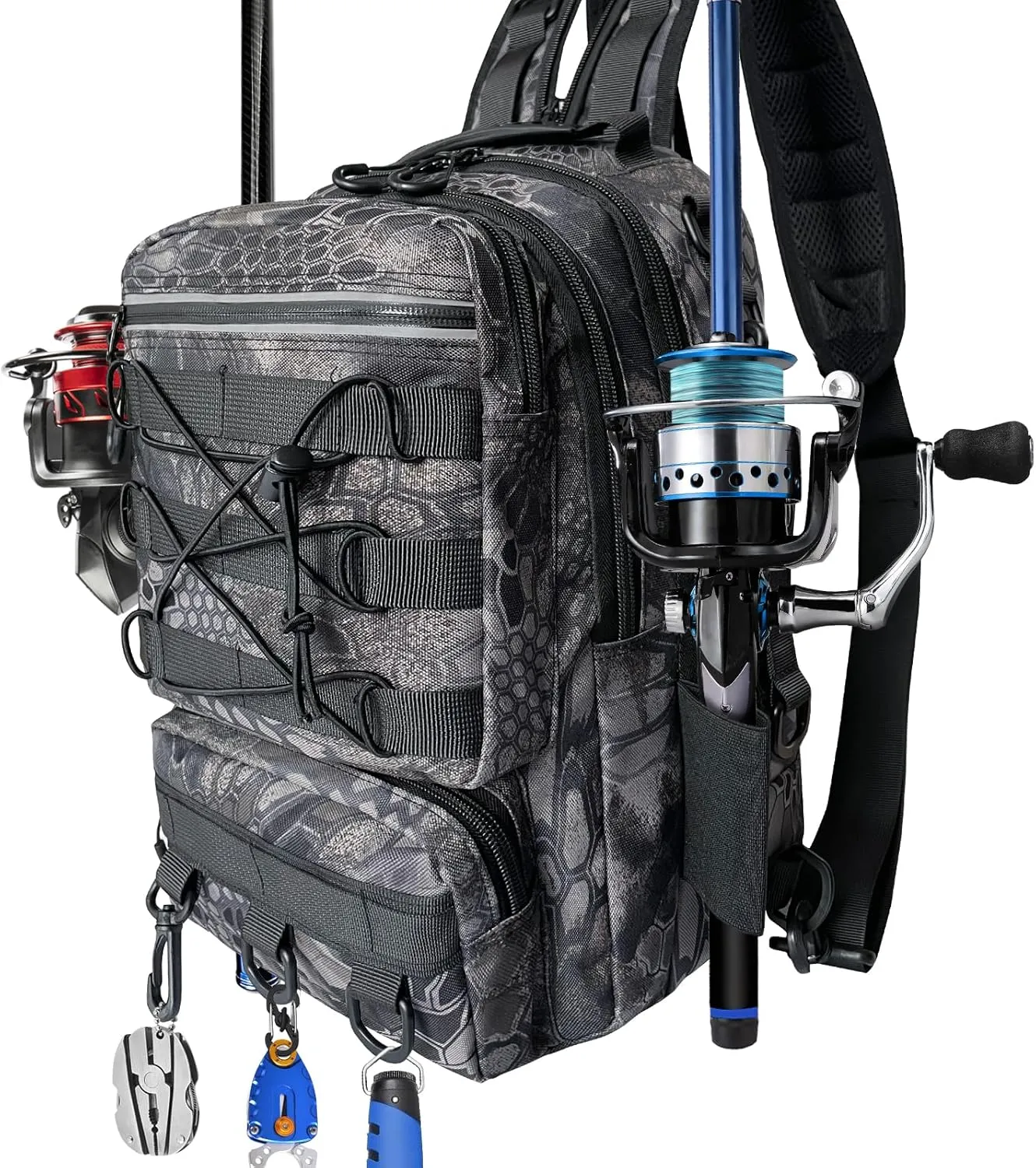 Fishing Backpack with Rod Holder Tackle Box Backpack, Fishing Tackle Bag for Fishing Gear Sling Tackle Storage Bag
