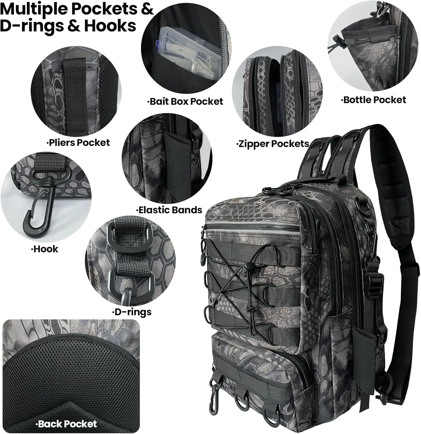 Fishing Backpack with Rod Holder Tackle Box Backpack, Fishing Tackle Bag for Fishing Gear Sling Tackle Storage Bag