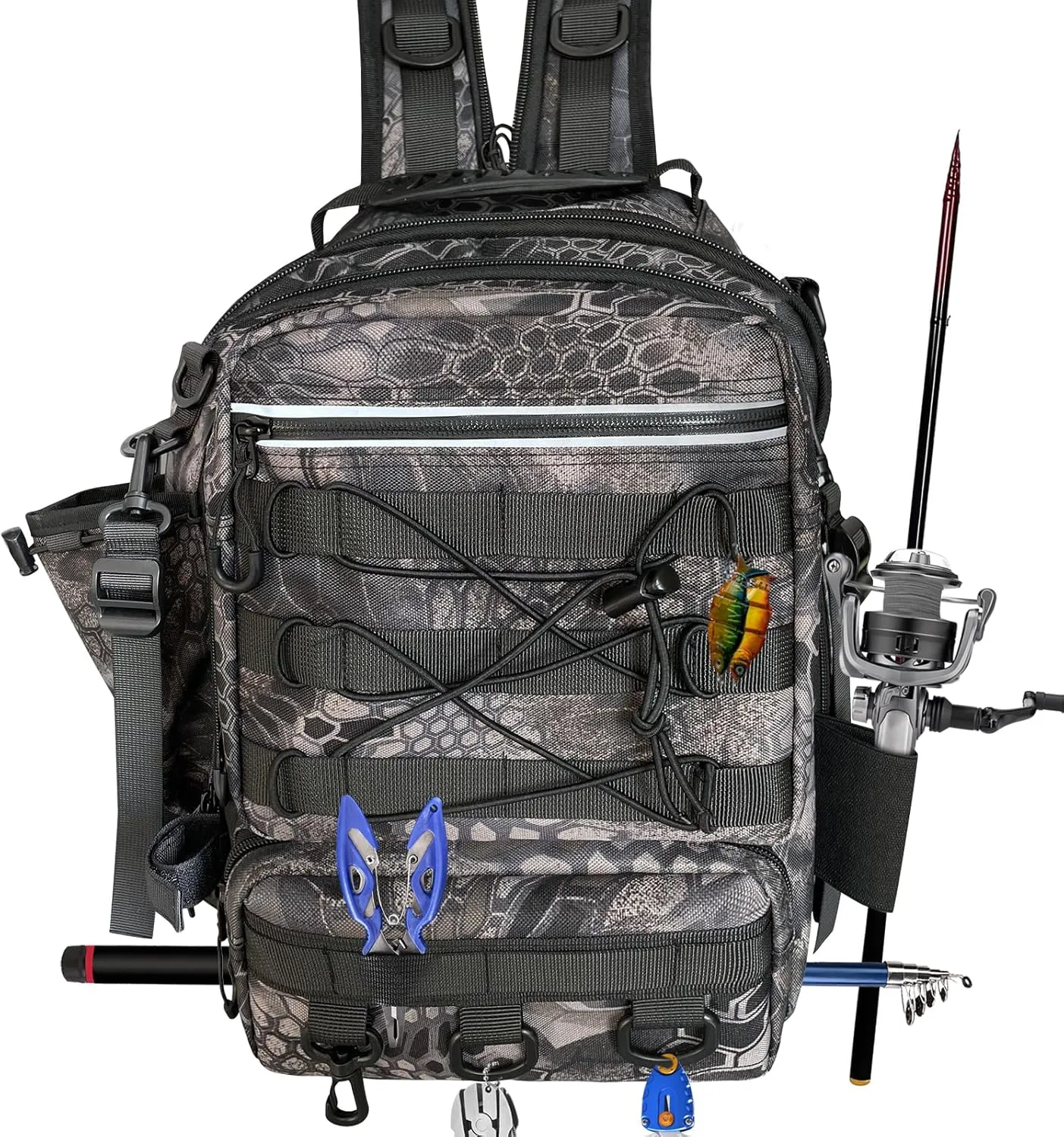 Fishing Backpack with Rod Holder Tackle Box Backpack, Fishing Tackle Bag for Fishing Gear Sling Tackle Storage Bag