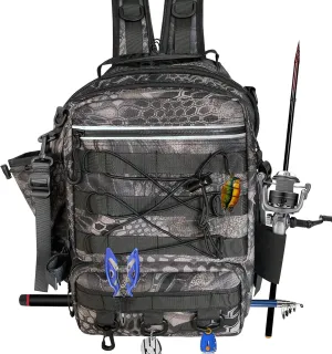 Fishing Backpack with Rod Holder Tackle Box Backpack, Fishing Tackle Bag for Fishing Gear Sling Tackle Storage Bag