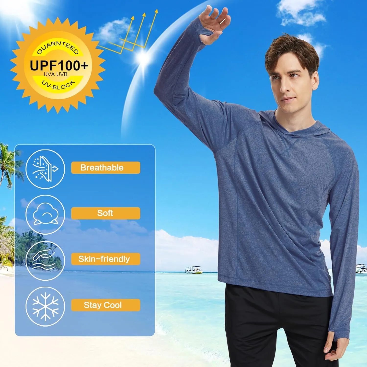 Fishing Shirts for Men Long Sleeve: UPF 100  UV Sun Protection Hoodie - Swimming Hiking Outdoor Running Rash Guard