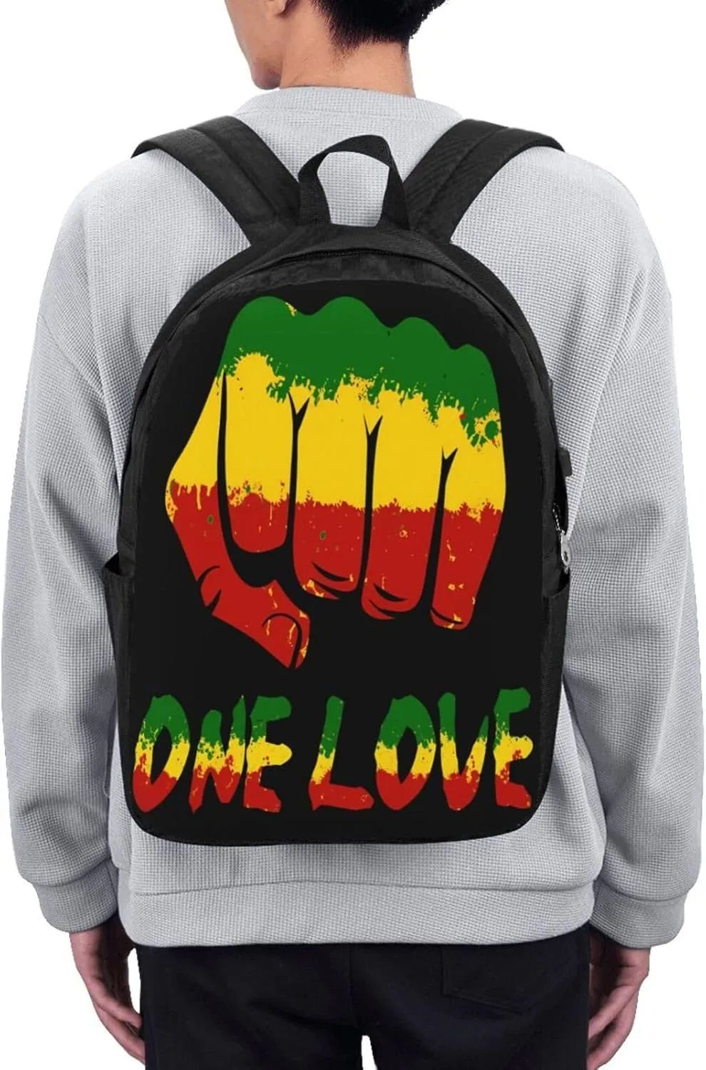 Fist One Loves Rasta Reggae Jamaica Roots Backpack 17 Inch Laptop Backpacks Outdoor Travel Rucksack Work Business Daypack with USB Port Carry On Bag for Cycling Hiking