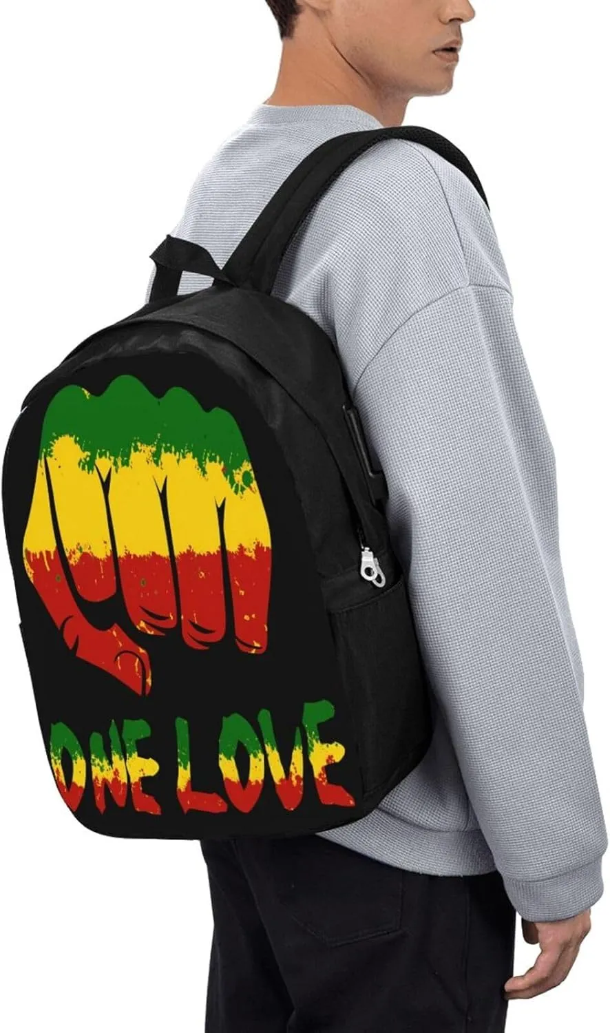 Fist One Loves Rasta Reggae Jamaica Roots Backpack 17 Inch Laptop Backpacks Outdoor Travel Rucksack Work Business Daypack with USB Port Carry On Bag for Cycling Hiking