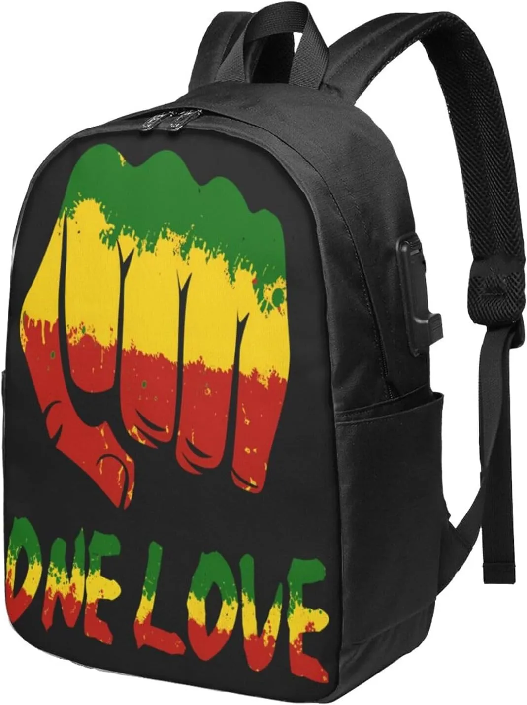 Fist One Loves Rasta Reggae Jamaica Roots Backpack 17 Inch Laptop Backpacks Outdoor Travel Rucksack Work Business Daypack with USB Port Carry On Bag for Cycling Hiking