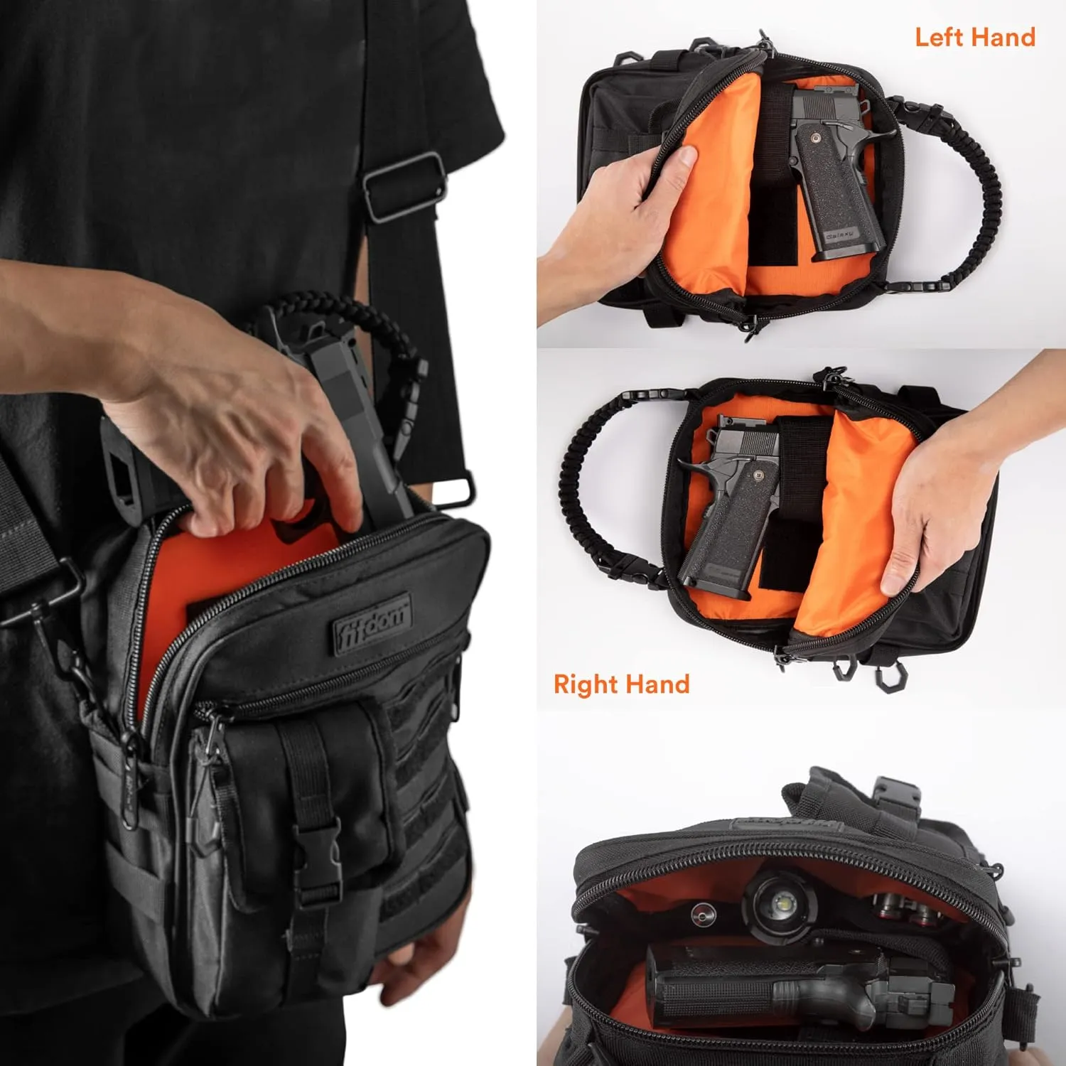 Fitdom Black Small Tactical Messenger Bag For Men. This EDC Has Multiple Ways to Carry as Sling, Shoulder, Crossbody, Waist.