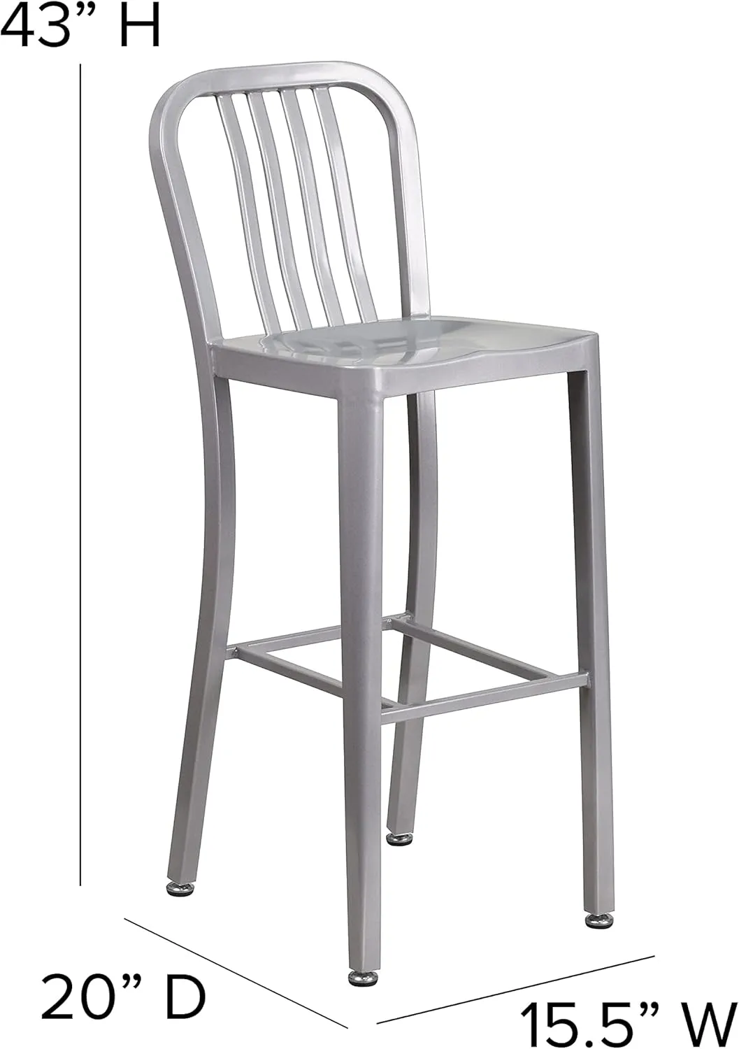 Flash Furniture Gael 30" Commercial Metal Barstools with Footrest, Vertical Slat Back Bar Height Stools for Restaurants and Kitchens, Set of 2, Silver