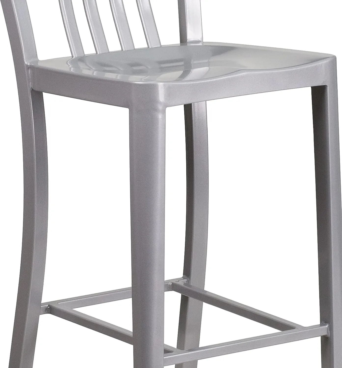 Flash Furniture Gael 30" Commercial Metal Barstools with Footrest, Vertical Slat Back Bar Height Stools for Restaurants and Kitchens, Set of 2, Silver