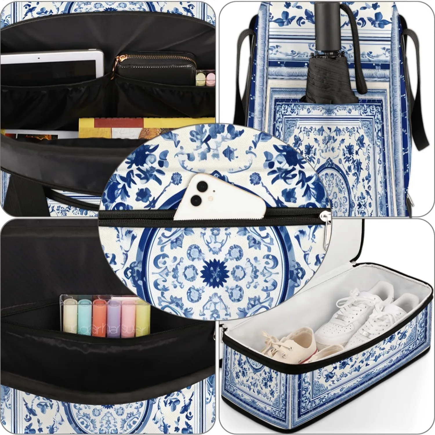 Flora Pattern Boho Printings Travel Duffle Bag, Collapsible Travel Bag Sports Gym Bag With Shoes Compartment Weekender Bag Overnight Bag For Women Men